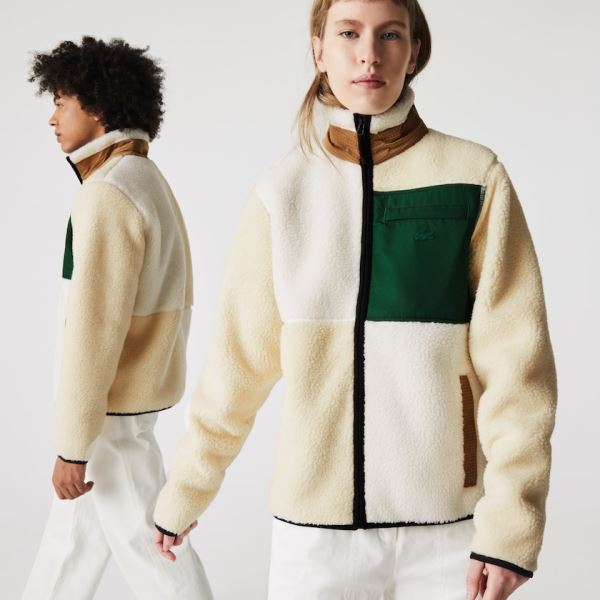 Lacoste LIVE Relaxed Fit Colorblock Sheepskin Fleece Sweatshirt Dámské - Mikiny Béžový / Bílé | CZ-y